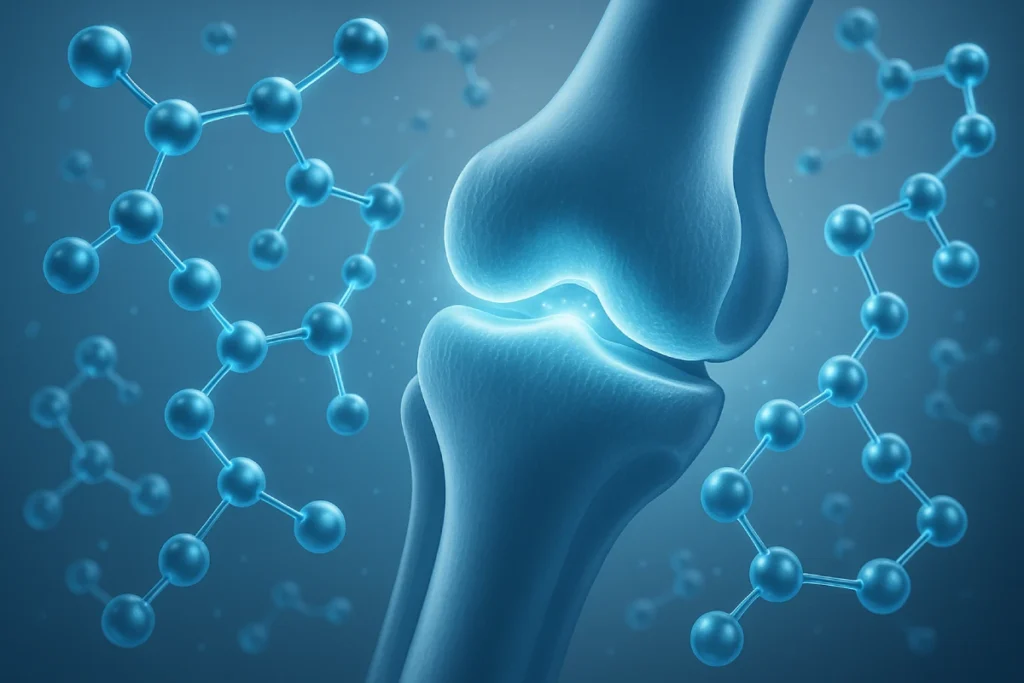 Visualization of collagen tripeptides supporting joint cartilage and mobility for functional nutrition applications.