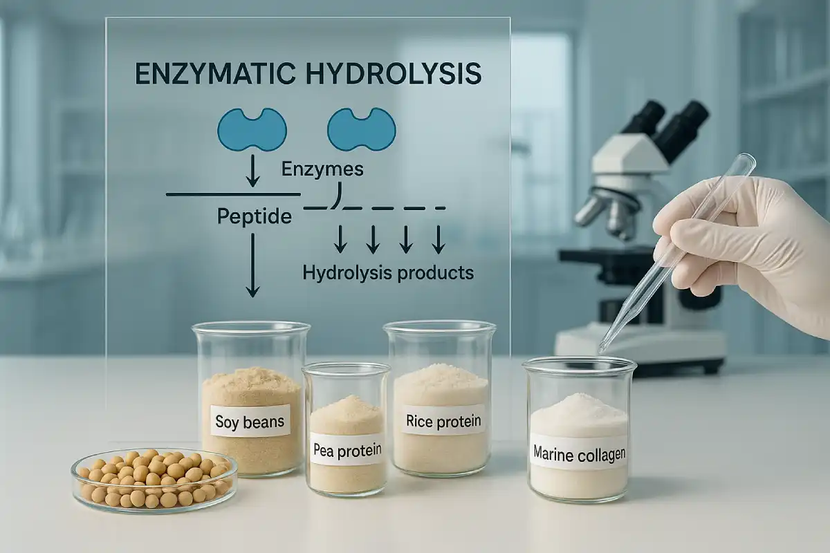 Hydrolysis optimization process of soy, marine, and plant peptides for B2B functional nutrition