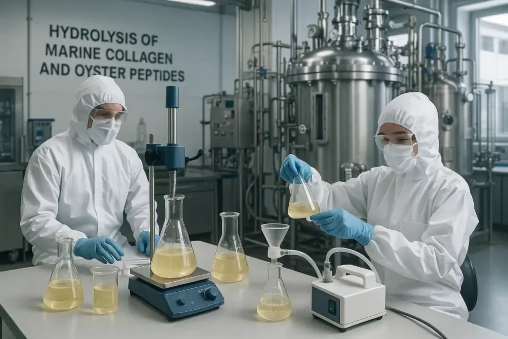 Hydrolysis of marine collagen and oyster peptides in industrial-scale lab for B2B functional nutrition applications