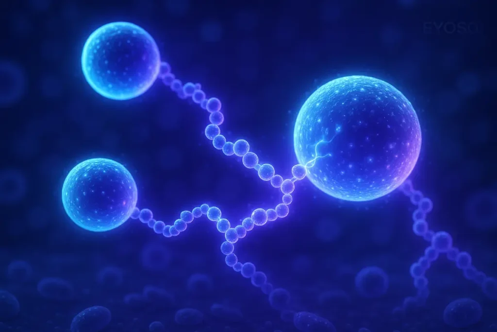 BIOXMAS probiotics and EYOSON peptides co-fermentation process visualized in a biotechnology laboratory, illustrating B2B functional nutrition innovation