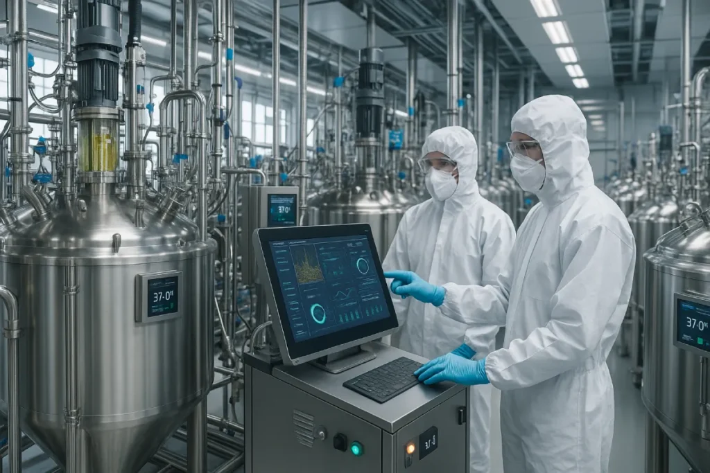 State-of-the-art fermentation technology used in large-scale production of herbal extracts, ensuring consistency, scalability, and compliance with B2B standards in the functional nutrition industry.